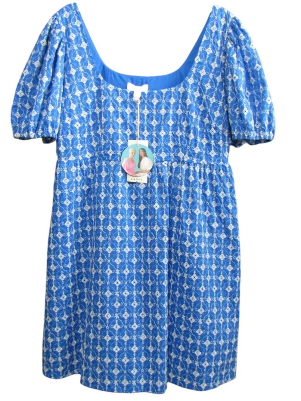 Rhode x Target Blue Eyelet Puff Sleeve Mini Dress Size L Babydoll Lined New Tag - Picture 2 of 13